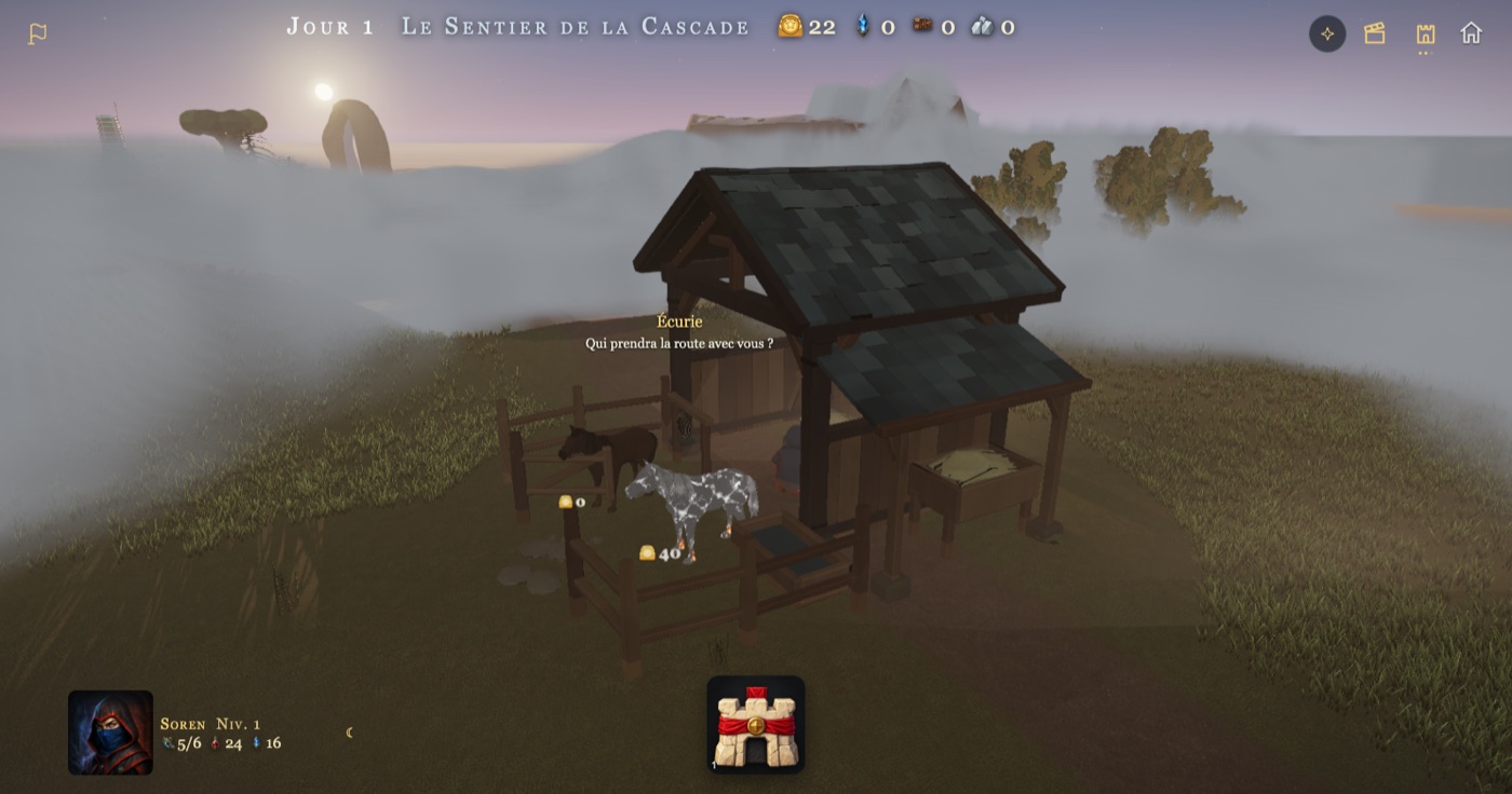 Dans l’enclos de l’écurie, un cheval brun gratuit et un destrier argenté aux sabots de feu à 40 pièces ; au-dessus, Qui prendra la route avec vous ?